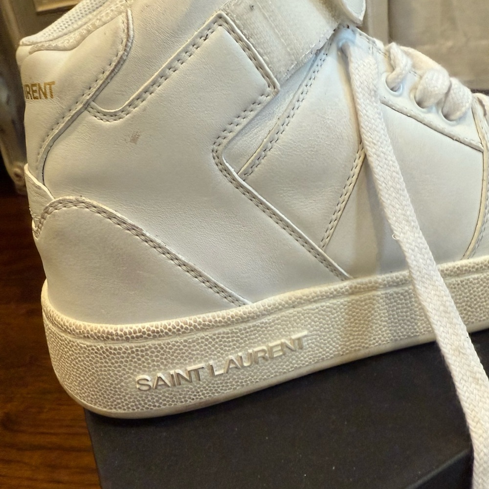 Saint Laurent White Lax distressed Lace-Up Sneakers - Picture 9 of 16